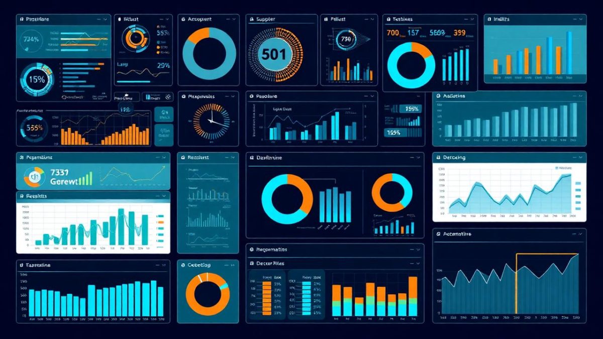 Layered dashboard panels resolving into a single metric view