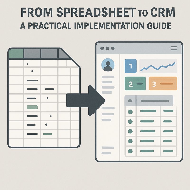 A spreadsheet grid dissolving into structured CRM records